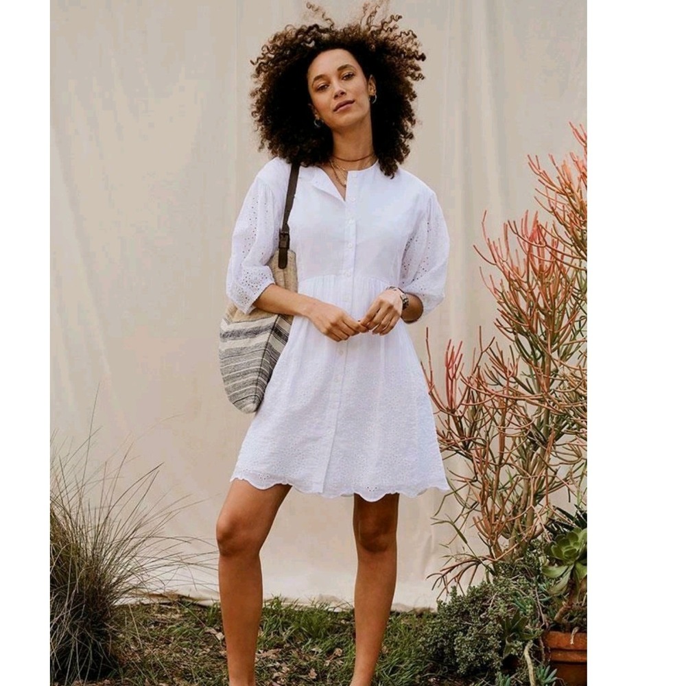 Good Hart Matilda Jane White Eyelet Cotton Button Front Dress XXL Embroidered